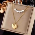 Golden Heart Pearl Necklace