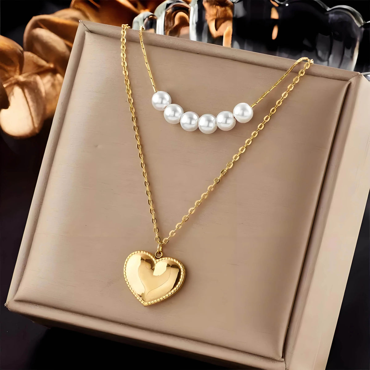 Golden Heart Pearl Necklace
