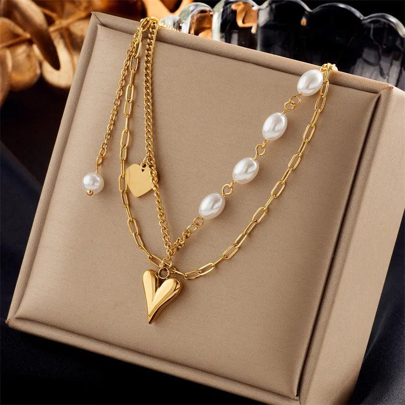Heart & Pearl Necklace Set